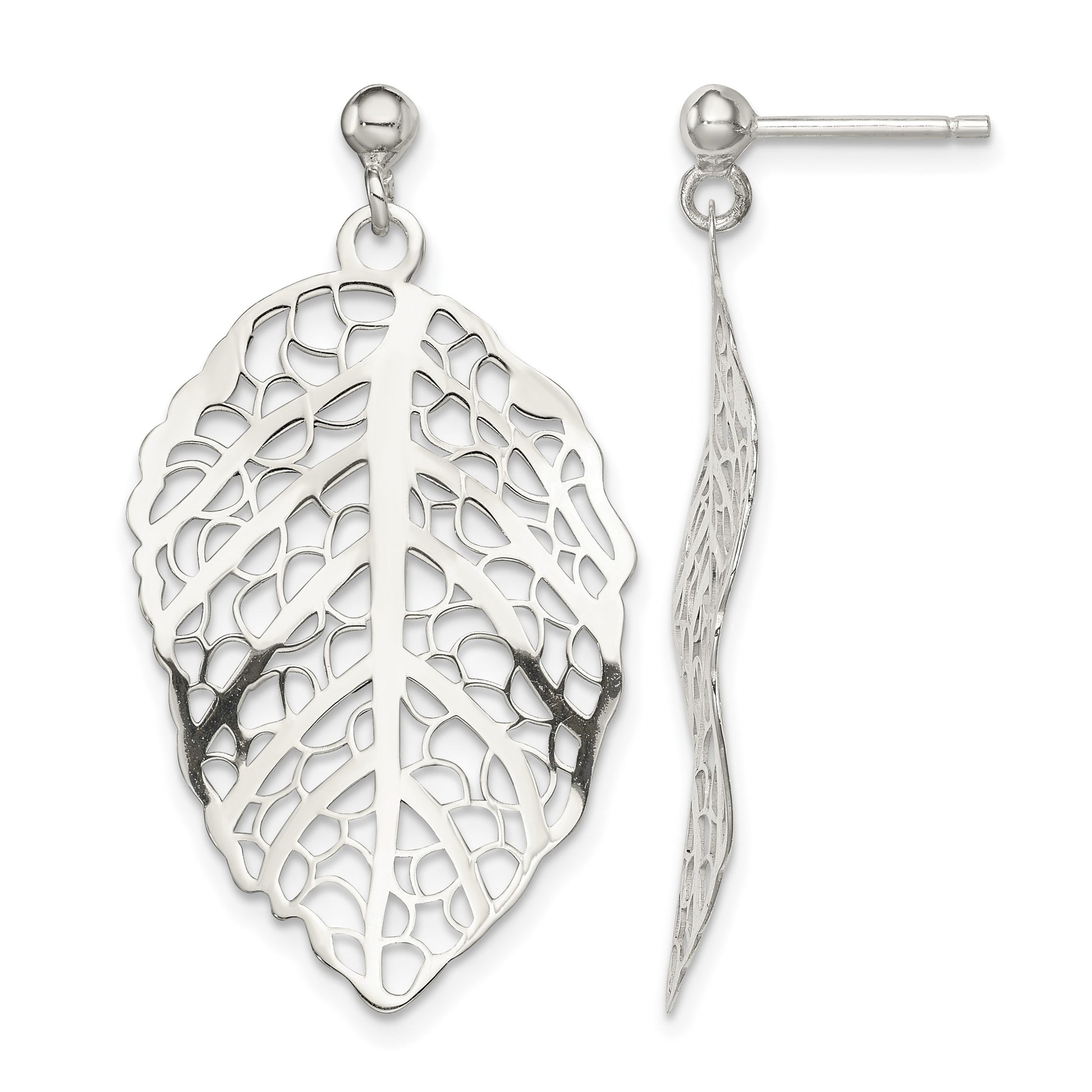 Sterling Silver Polished Leaf Post Dangle Earrings
