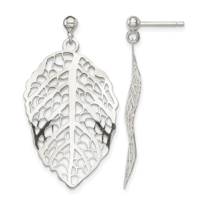 Sterling Silver Polished Leaf Post Dangle Earrings