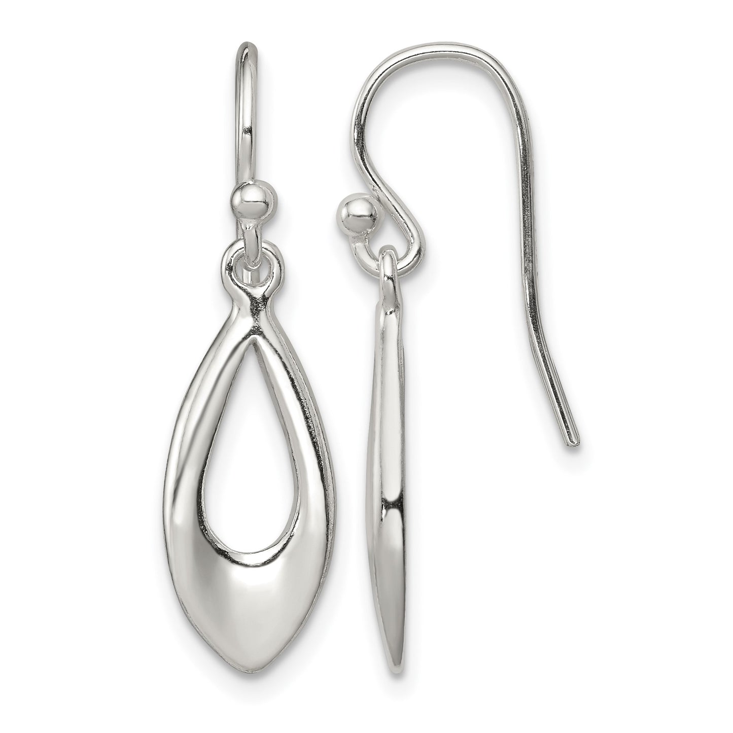 Sterling Silver Polished Teardrop Dangle Shepherd Hook Earrings