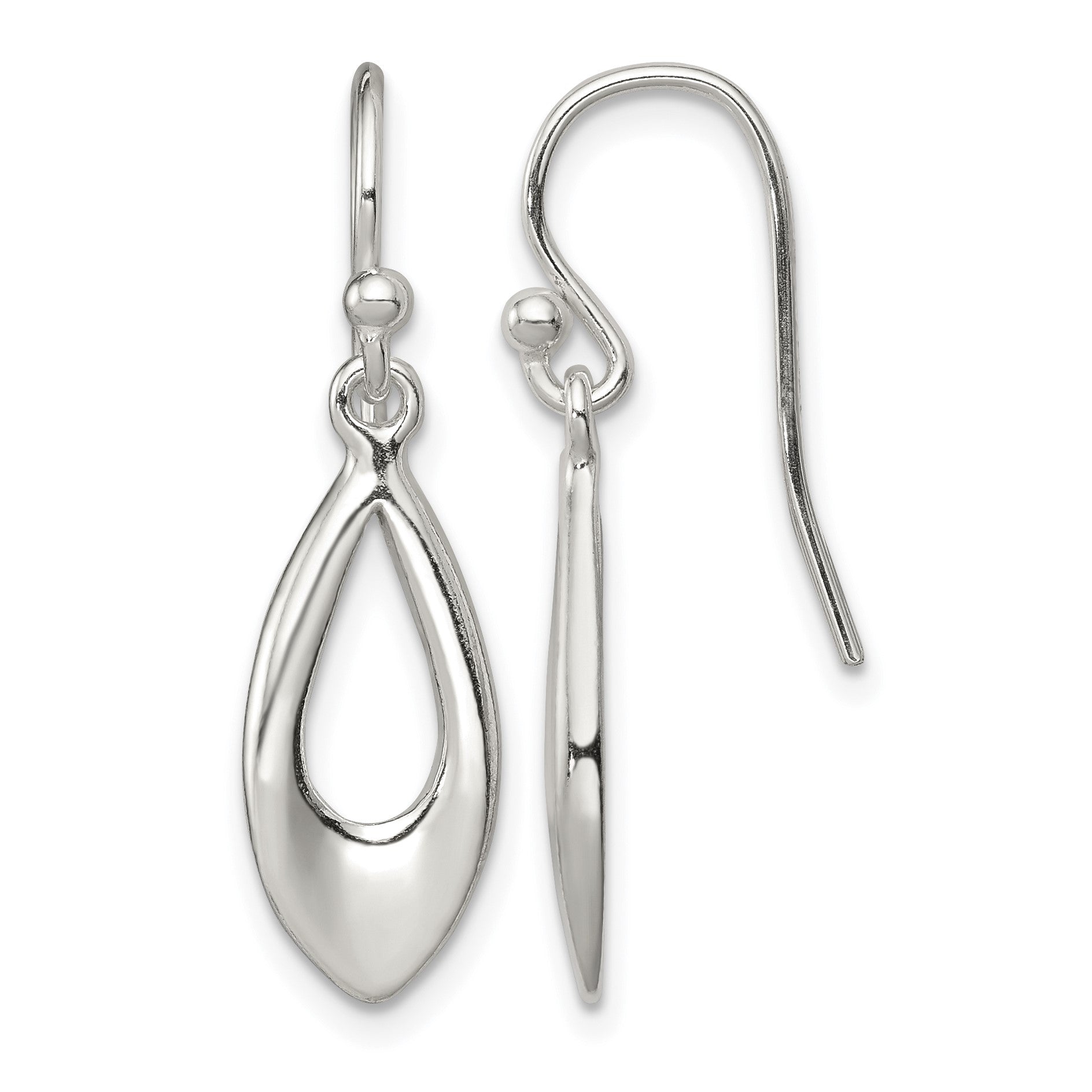 Sterling Silver Polished Teardrop Dangle Shepherd Hook Earrings