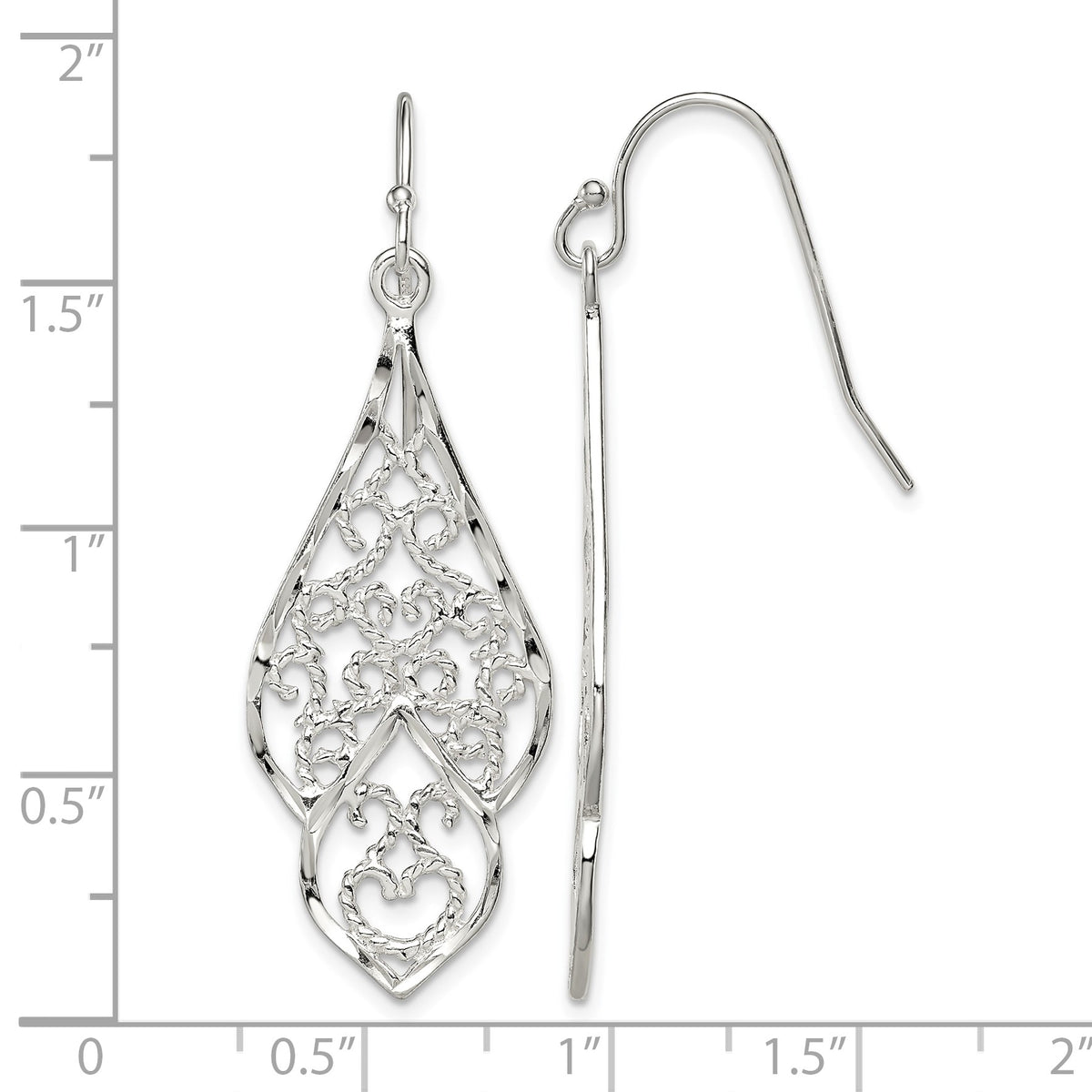 Sterling Silver Polished & Diamond-cut Fancy Filigree Dangle Earrings