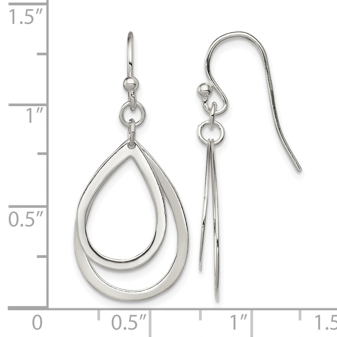 Sterling Silver Polished Double Teardrop Dangle Shepherd Hook Earrings