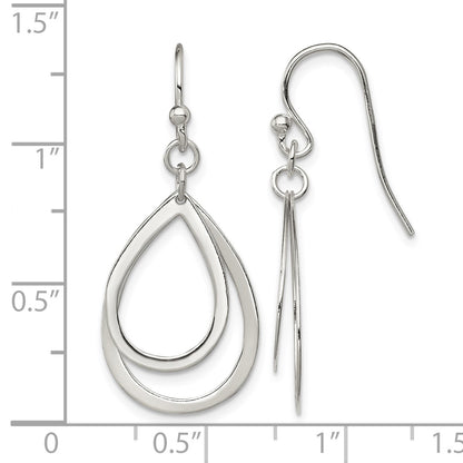 Sterling Silver Polished Double Teardrop Dangle Shepherd Hook Earrings
