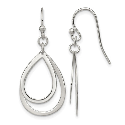 Sterling Silver Polished Double Teardrop Dangle Shepherd Hook Earrings