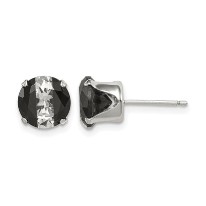 Sterling Silver Black & White 8mm Round CZ Snap-in Set Stud Earrings