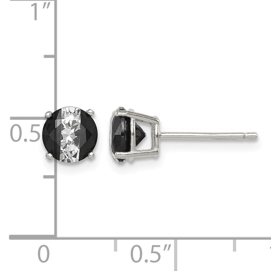 Sterling Silver RH-pltd Black/White 6mm Round CZ Basket Set Stud Earrings