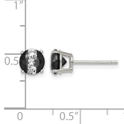 Sterling Silver RH-pltd Black/White 6mm Round CZ Basket Set Stud Earrings