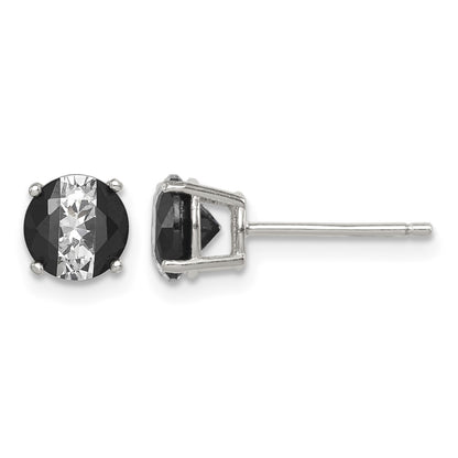 Sterling Silver RH-pltd Black/White 6mm Round CZ Basket Set Stud Earrings