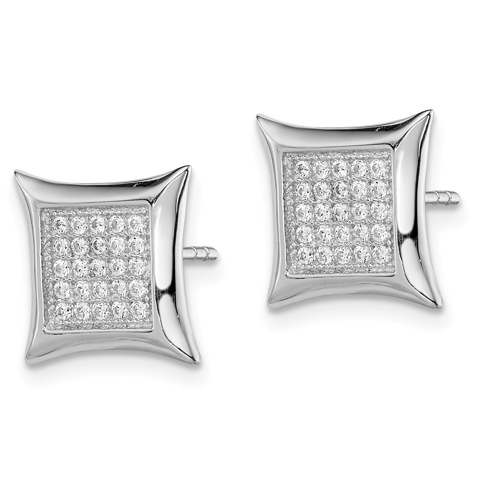 Sterling Silver Rhodium-plated Polished Pav� CZ Square Post Earrings