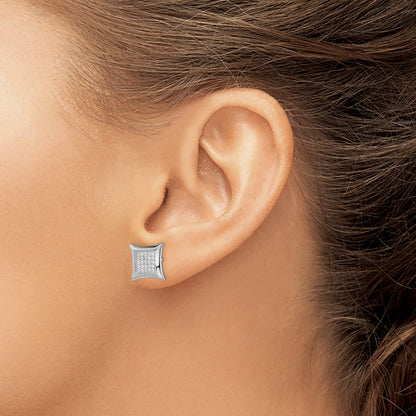 Sterling Silver Rhodium-plated Polished Pav� CZ Square Post Earrings