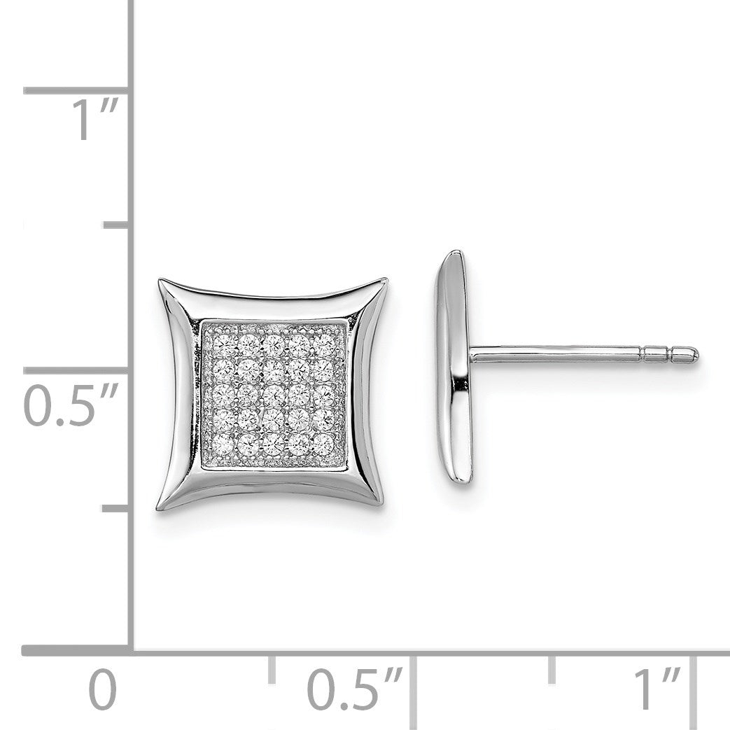 Sterling Silver Rhodium-plated Polished Pav� CZ Square Post Earrings