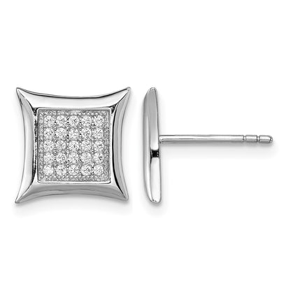 Sterling Silver Rhodium-plated Polished Pav� CZ Square Post Earrings