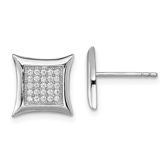 Sterling Silver Rhodium-plated Polished Pav� CZ Square Post Earrings