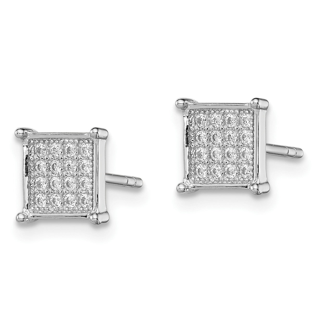 Sterling Silver Rhodium-plated Polished Pav� CZ Square Post Earrings