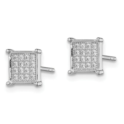 Sterling Silver Rhodium-plated Polished Pav� CZ Square Post Earrings