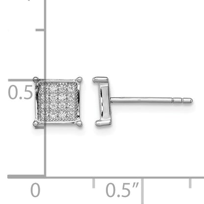 Sterling Silver Rhodium-plated Polished Pav� CZ Square Post Earrings