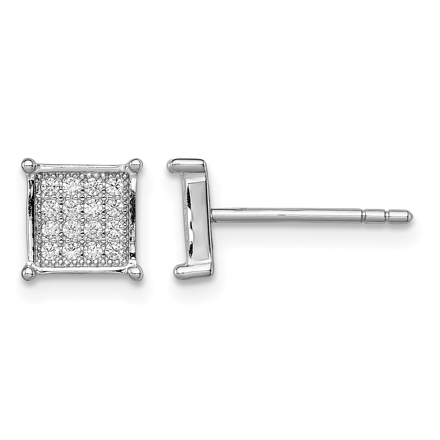Sterling Silver Rhodium-plated Polished Pav� CZ Square Post Earrings