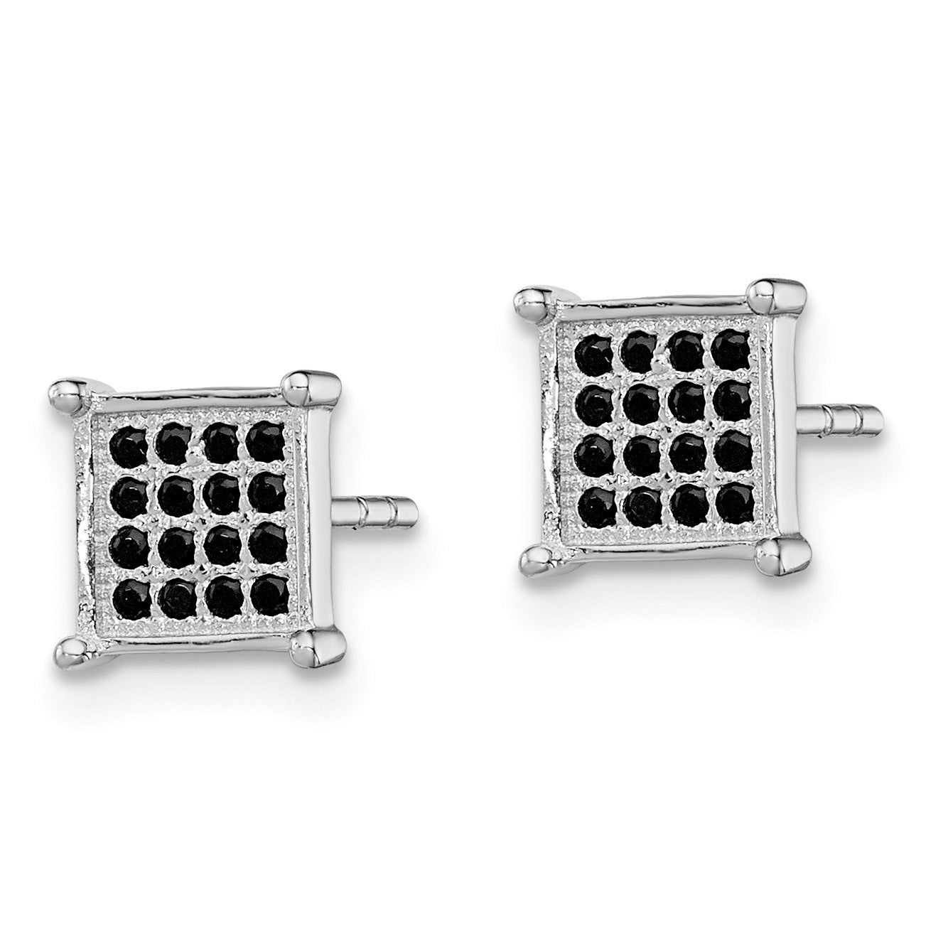 Sterling Silver Rhodium-plated Black Pav� CZ Square Post Earrings