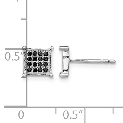 Sterling Silver Rhodium-plated Black Pav� CZ Square Post Earrings