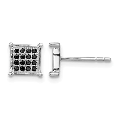 Sterling Silver Rhodium-plated Black Pav� CZ Square Post Earrings