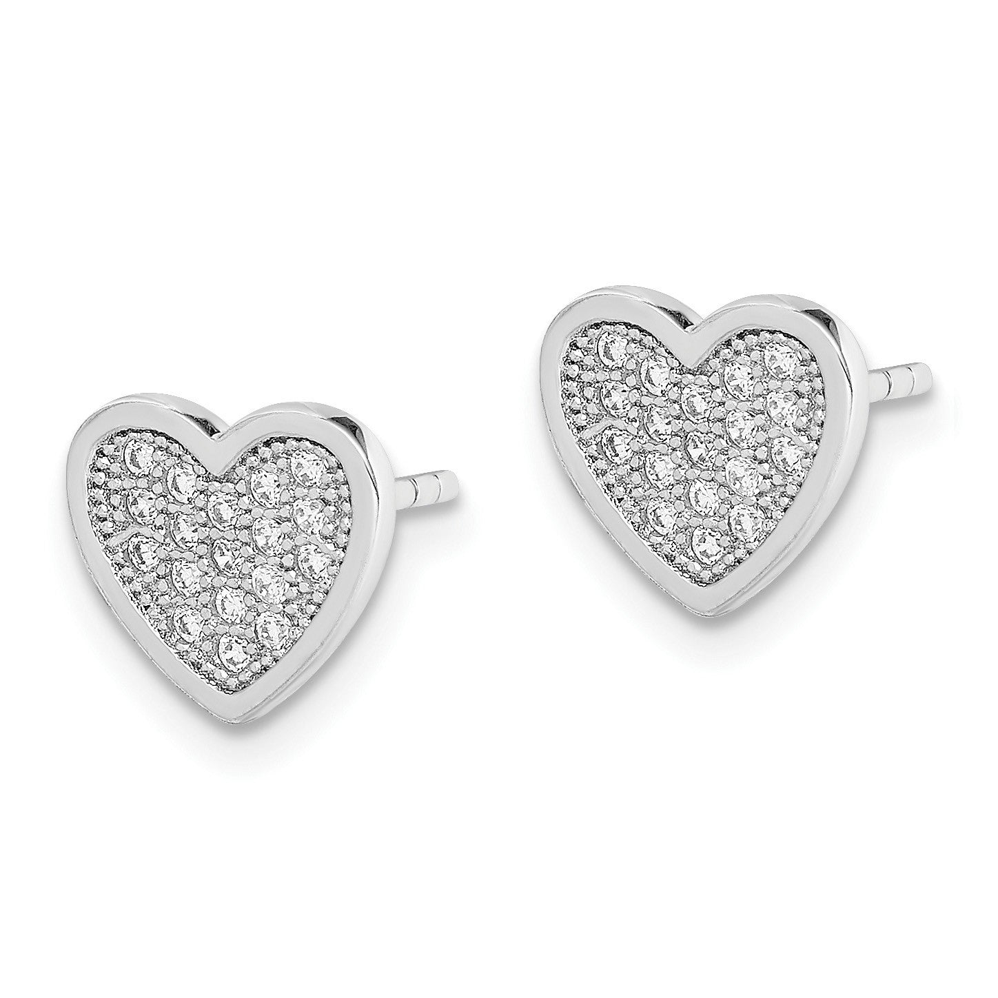 Sterling Silver Rhodium-plated CZ Pav� Heart Post Earrings