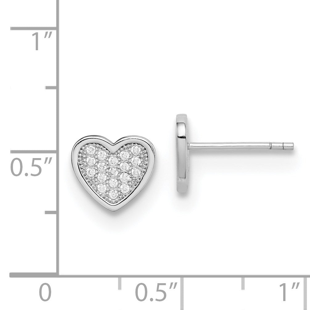 Sterling Silver Rhodium-plated CZ Pav� Heart Post Earrings