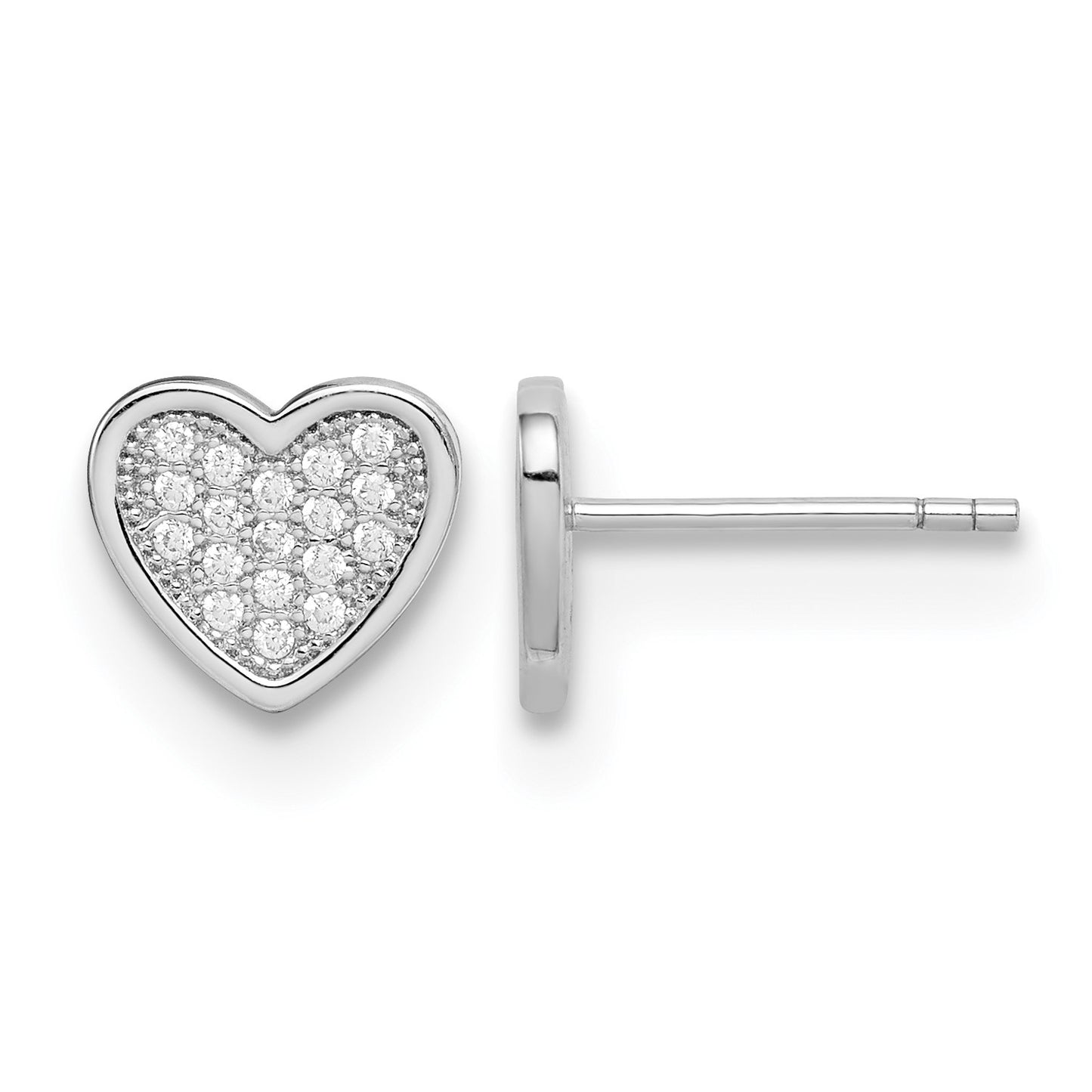 Sterling Silver Rhodium-plated CZ Pav� Heart Post Earrings