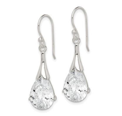 Sterling Silver Polished CZ Teardrop Dangle Earrings