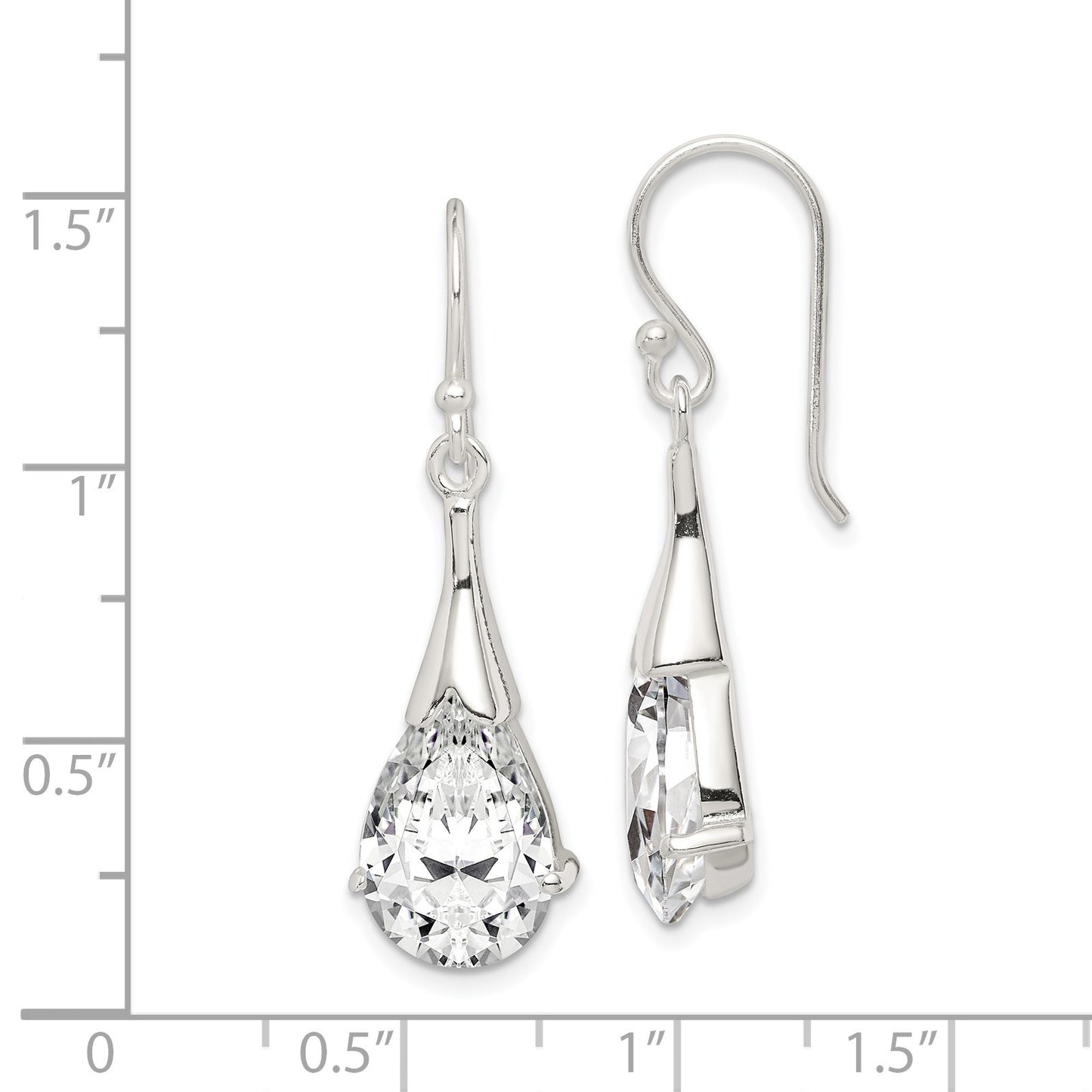 Sterling Silver Polished CZ Teardrop Dangle Earrings