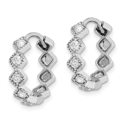 Sterling Silver Rhodium-plated CZ Hinged Hoop Earrings
