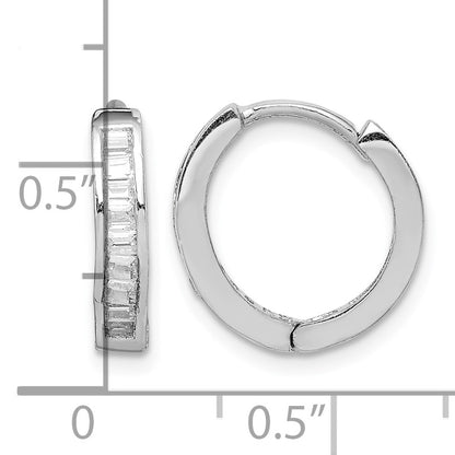 Sterling Silver Rhodium-plated CZ Baguette Hinged Hoop Earrings