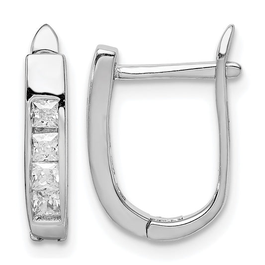 Sterling Silver Rhodium-plated CZ Hinged Hoop Earrings