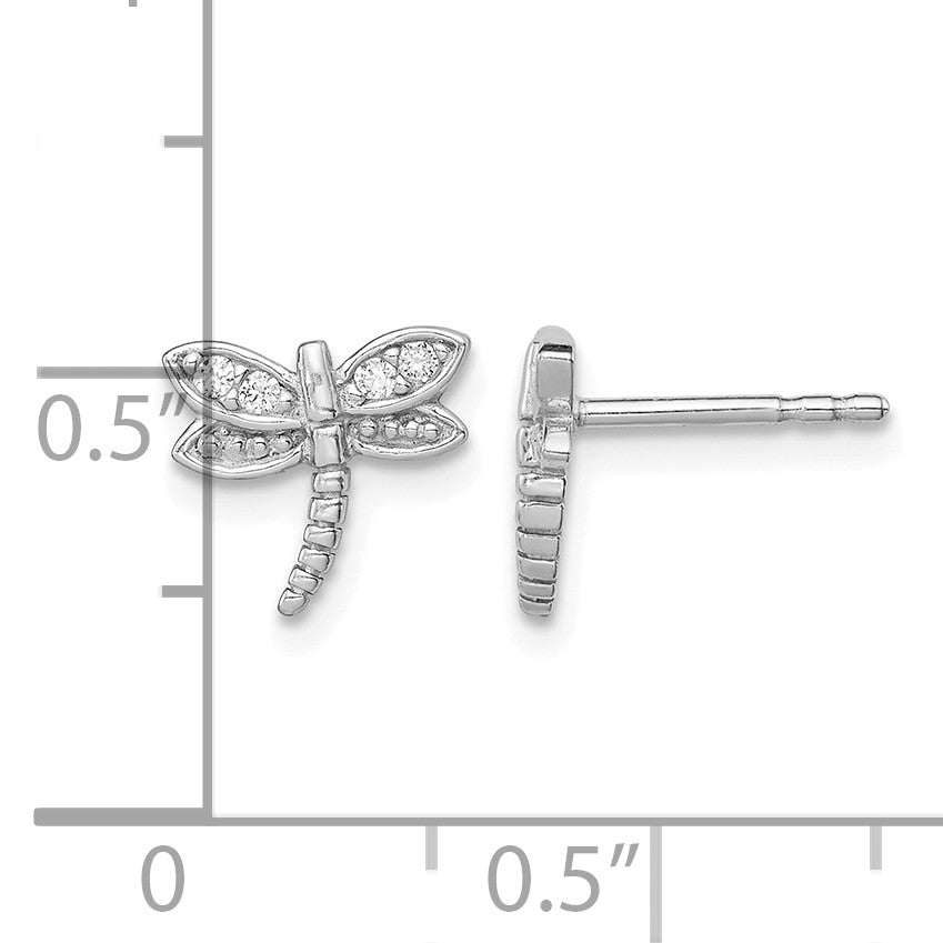 Sterling Silver Rhodium-plated Polished CZ Dragonfly Post Earrings