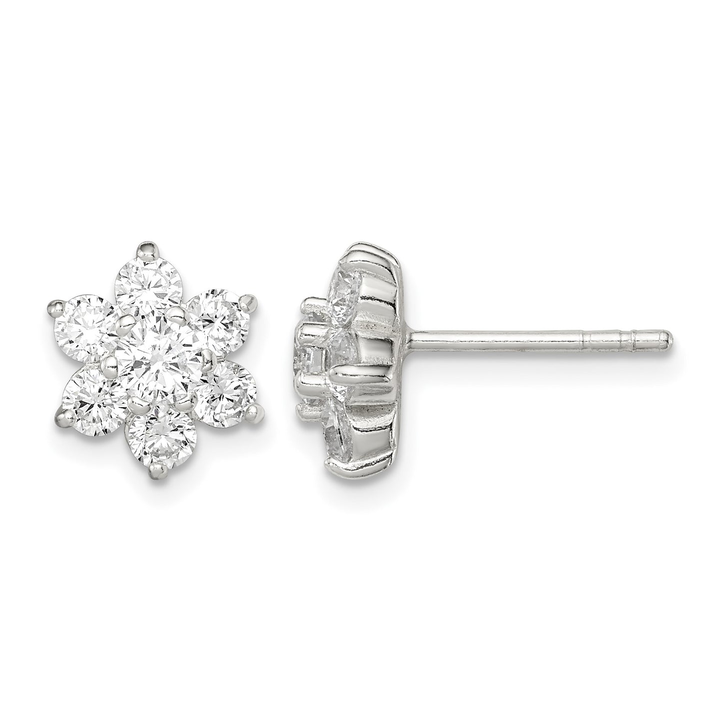 Sterling Silver CZ Flower Post Earrings
