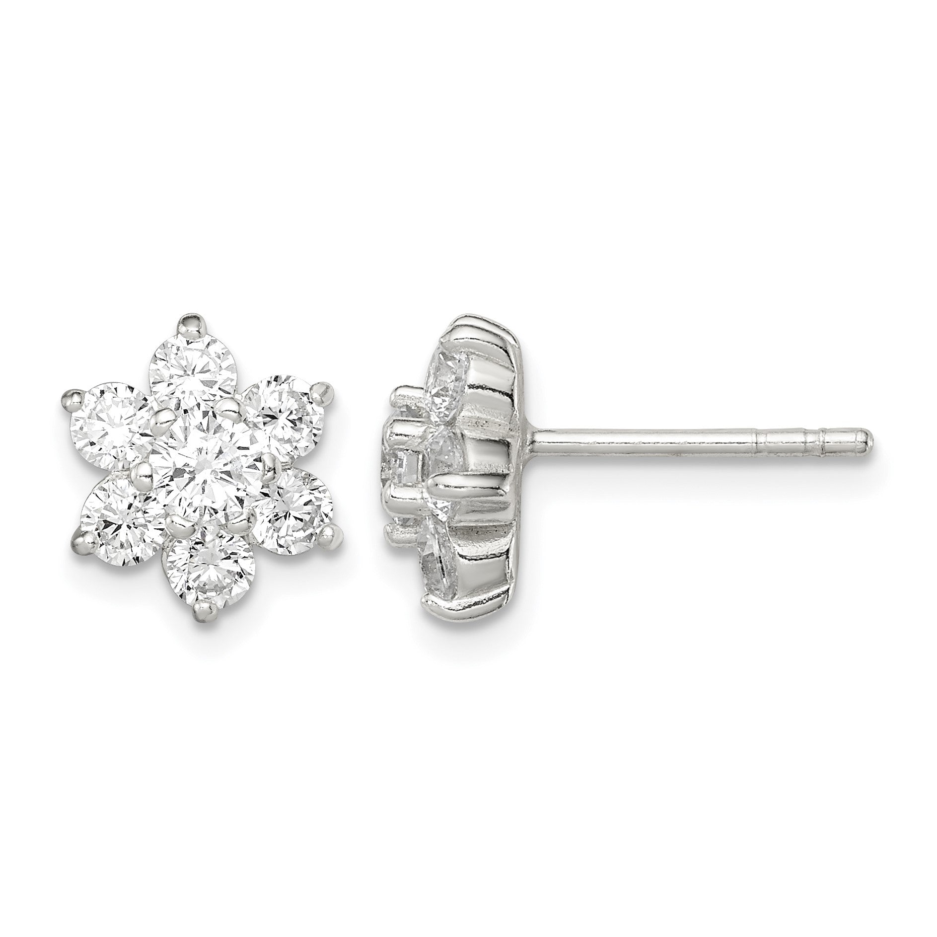 Sterling Silver CZ Flower Post Earrings