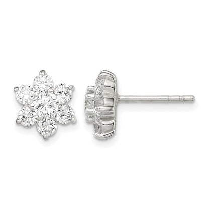 Sterling Silver CZ Flower Post Earrings