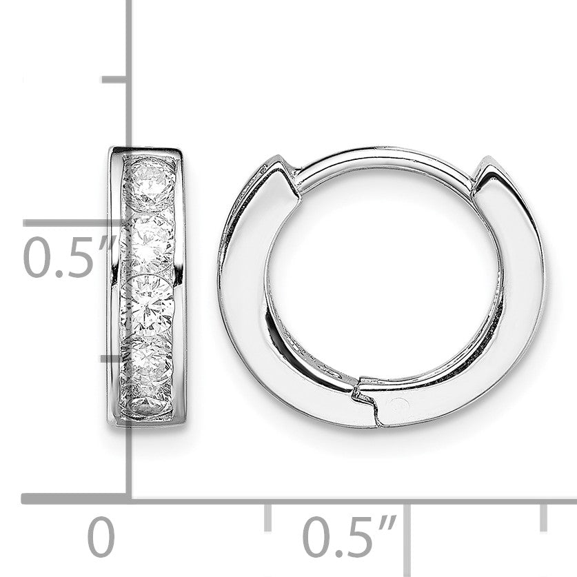 Sterling Silver Rhodium-plated CZ Hinged Hoop Earrings