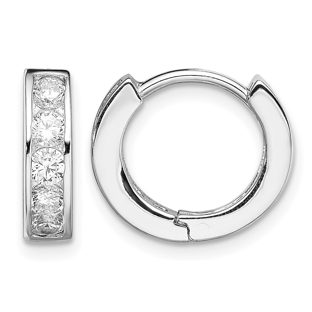 Sterling Silver Rhodium-plated CZ Hinged Hoop Earrings