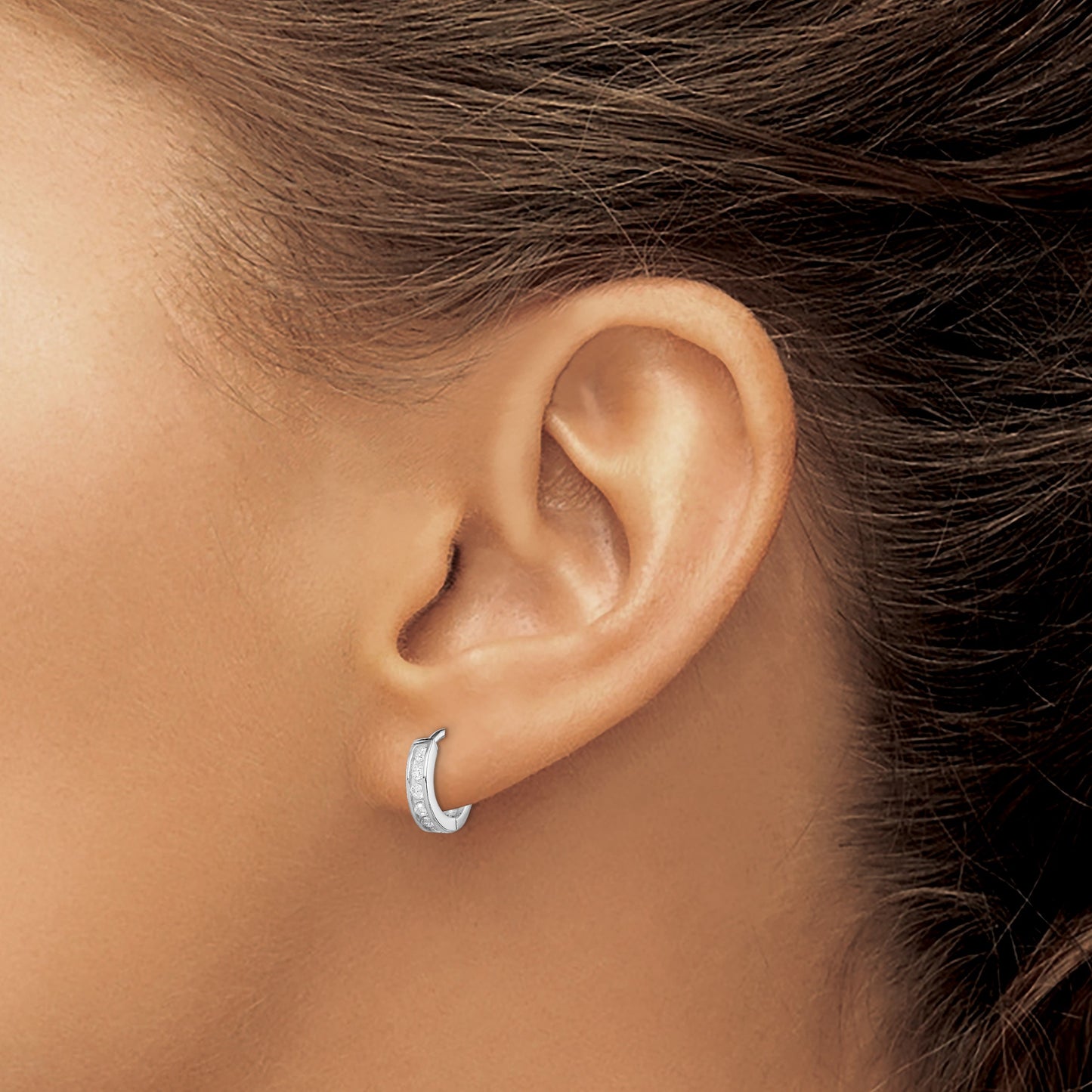Sterling Silver Rhodium-plated CZ Hinged Hoop Earrings