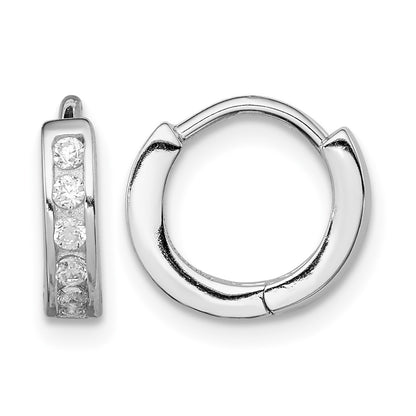 Sterling Silver Rhodium-plated CZ Hinged Hoop Earrings