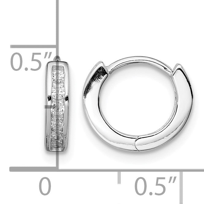 Sterling Silver Rhodium-plated CZ Hinged Hoop Earrings