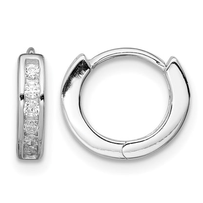 Sterling Silver Rhodium-plated CZ Hinged Hoop Earrings