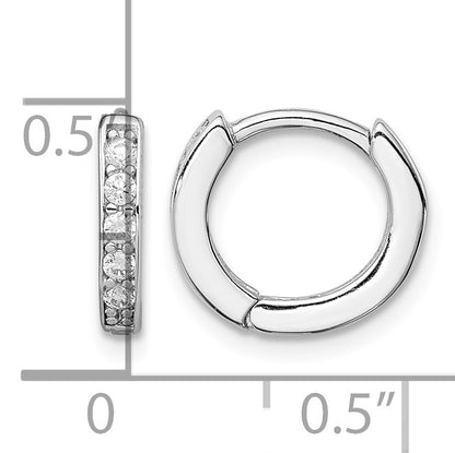 Sterling Silver Rhodium-plated CZ Hinged Hoop Earrings