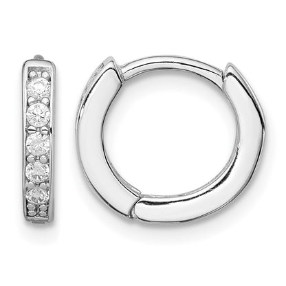 Sterling Silver Rhodium-plated CZ Hinged Hoop Earrings