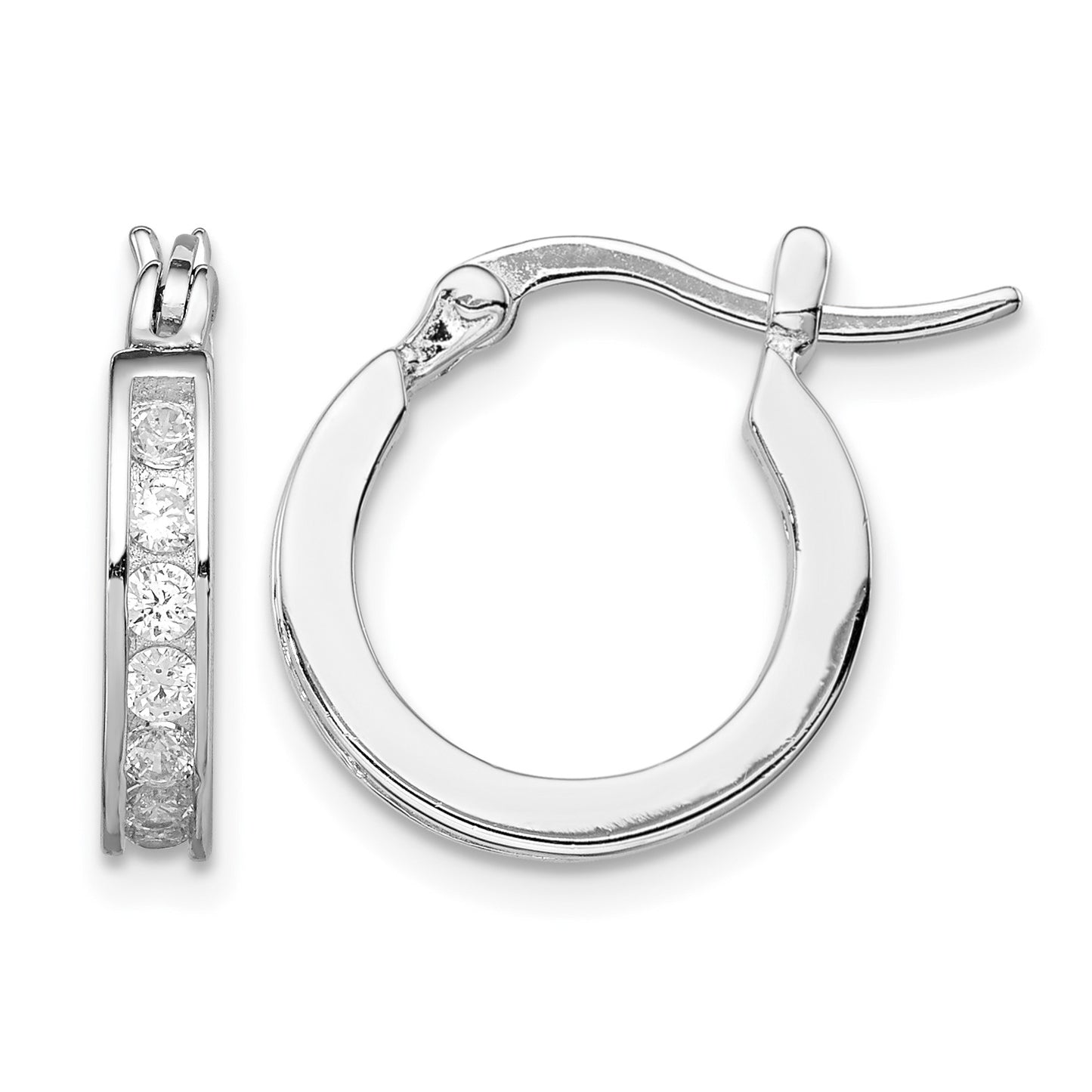 Sterling Silver Rhodium-plated CZ Hoop Earrings