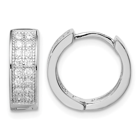 Sterling Silver Rhodium-plated CZ Hinged Hoop Earrings