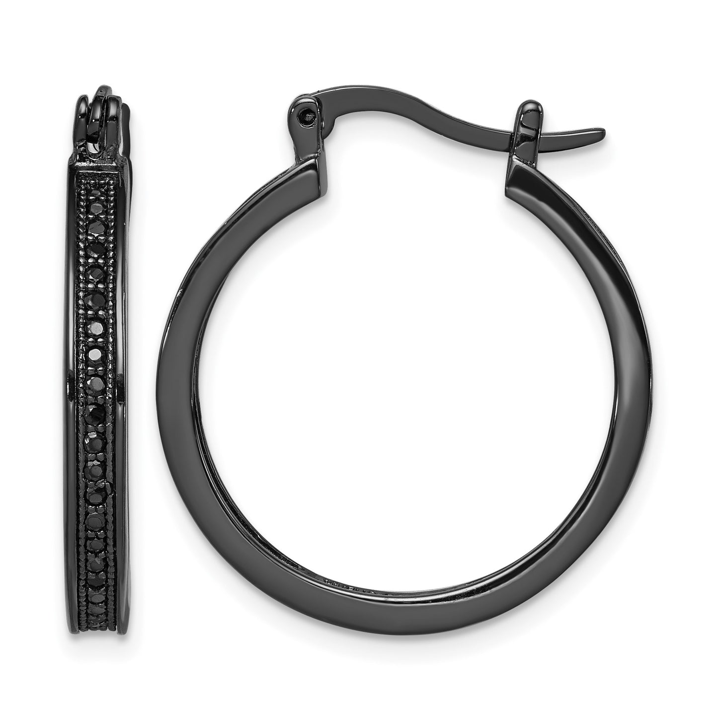 Sterling Silver Black Rhodium-plated Black CZ Round Hoop Earrings