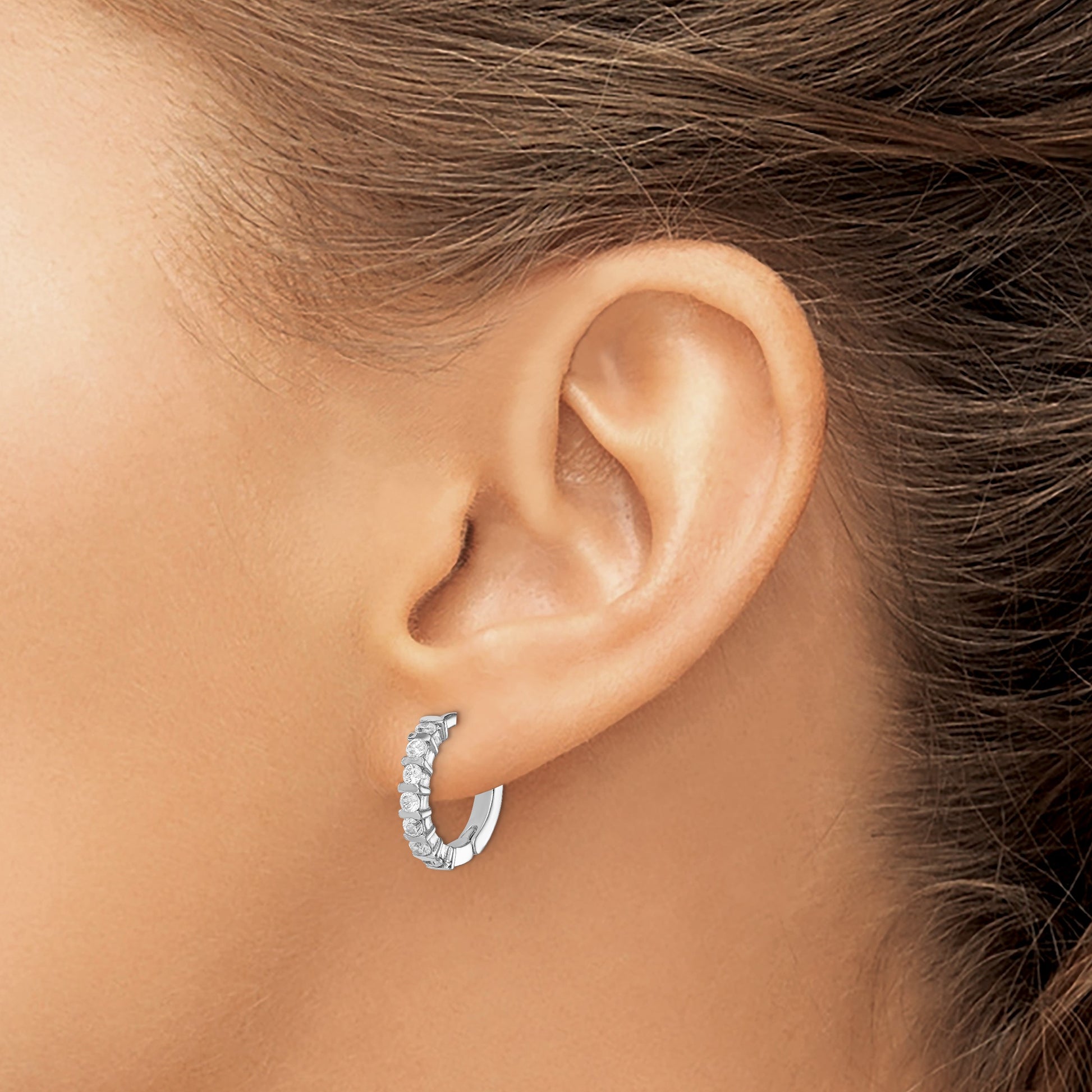 Sterling Silver Rhodium-plated CZ Hinged Earrings