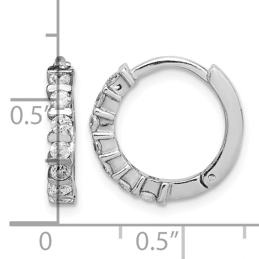 Sterling Silver Rhodium-plated CZ Hinged Earrings
