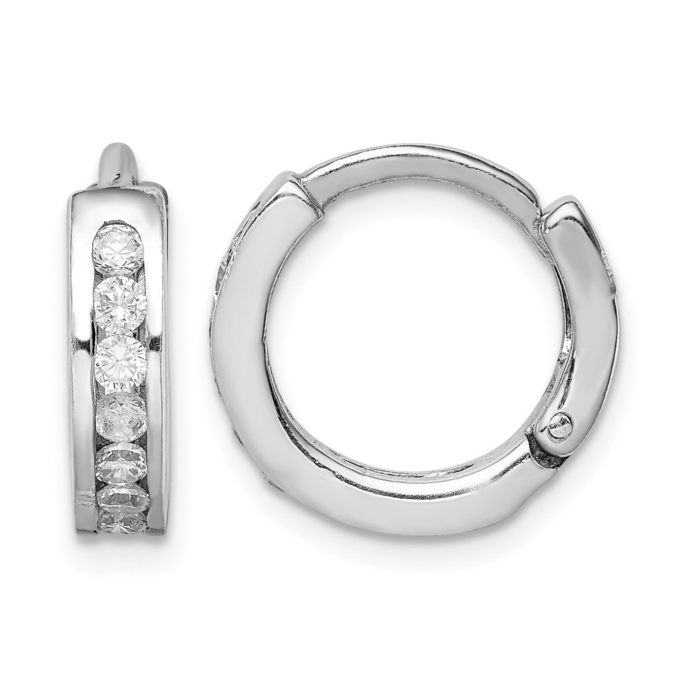 Sterling Silver Rhodium-plated CZ Hinged Earrings